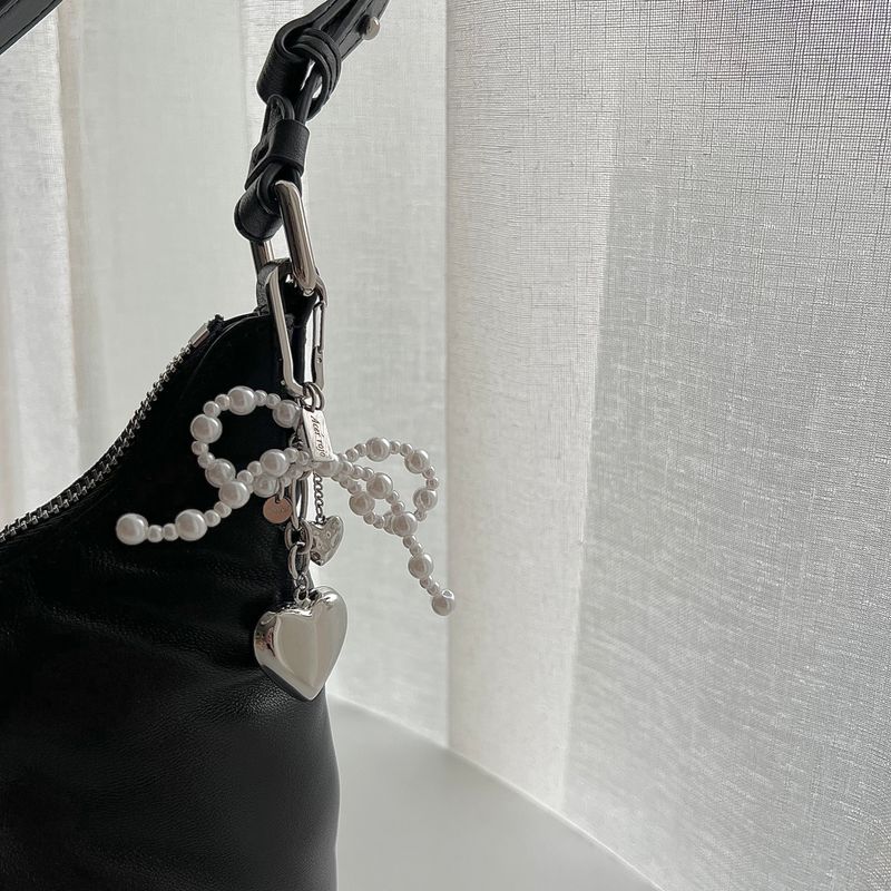 rop Ballet Core Keyring Stainless Steel Titanium Pearl Ribbon Big Heart AirPods Buzz Keyring Keyring