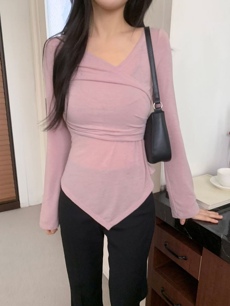 Berre Wrap Shirring Asymmetric Long Sleeve Tee