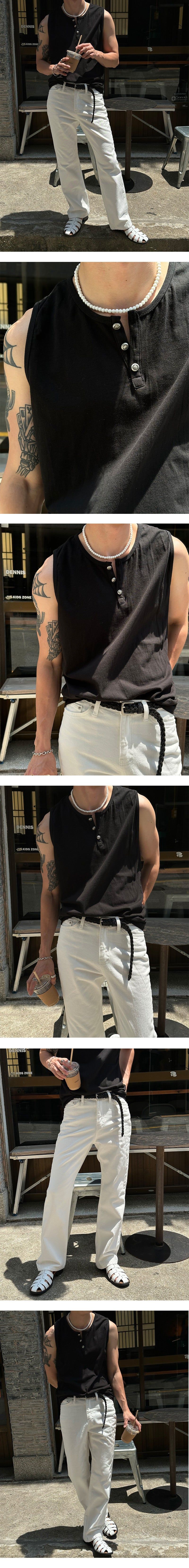 [S/S] Button henry neck sleeveless (3color)