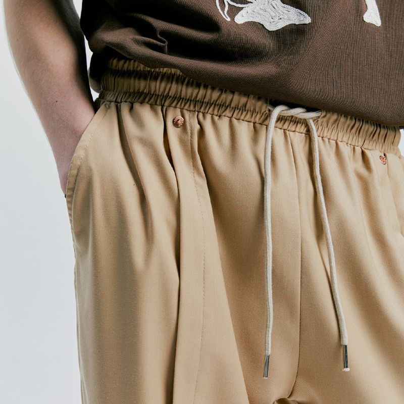 rivet wide flare banding slacks beige