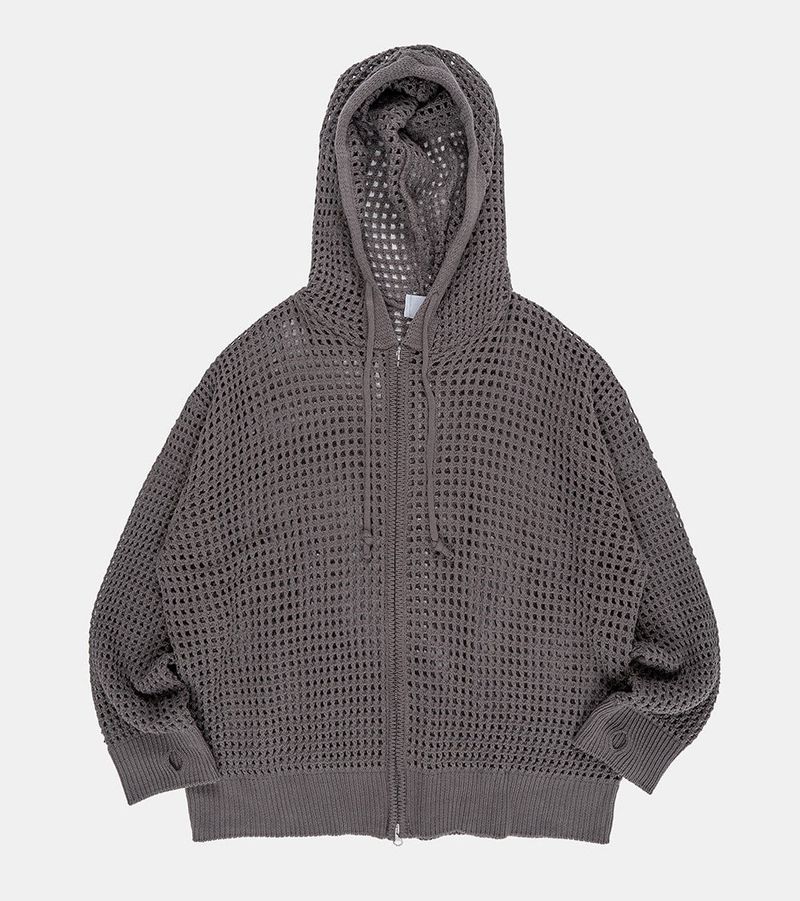 Mesh summer 2-way knit hood zip-up