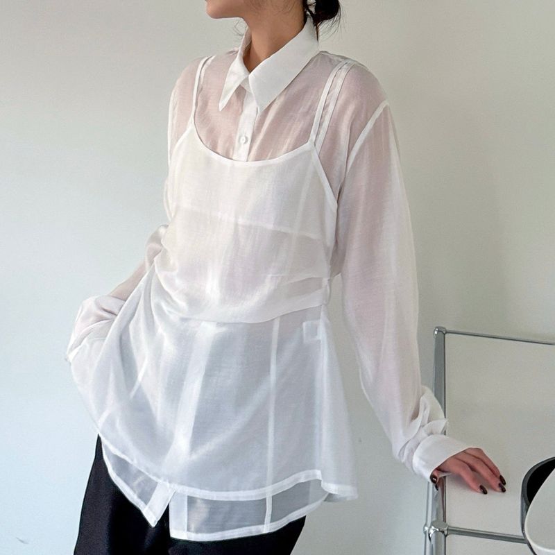 Sheer Line Blouse Set - 3colors