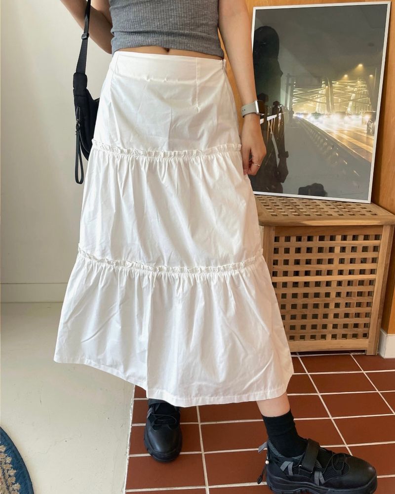 Pudie A-line Cotton Shirring Long Skirt 3C