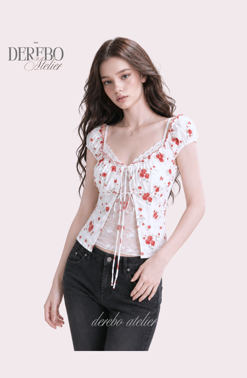 Red Rose Lace Layered Blouse