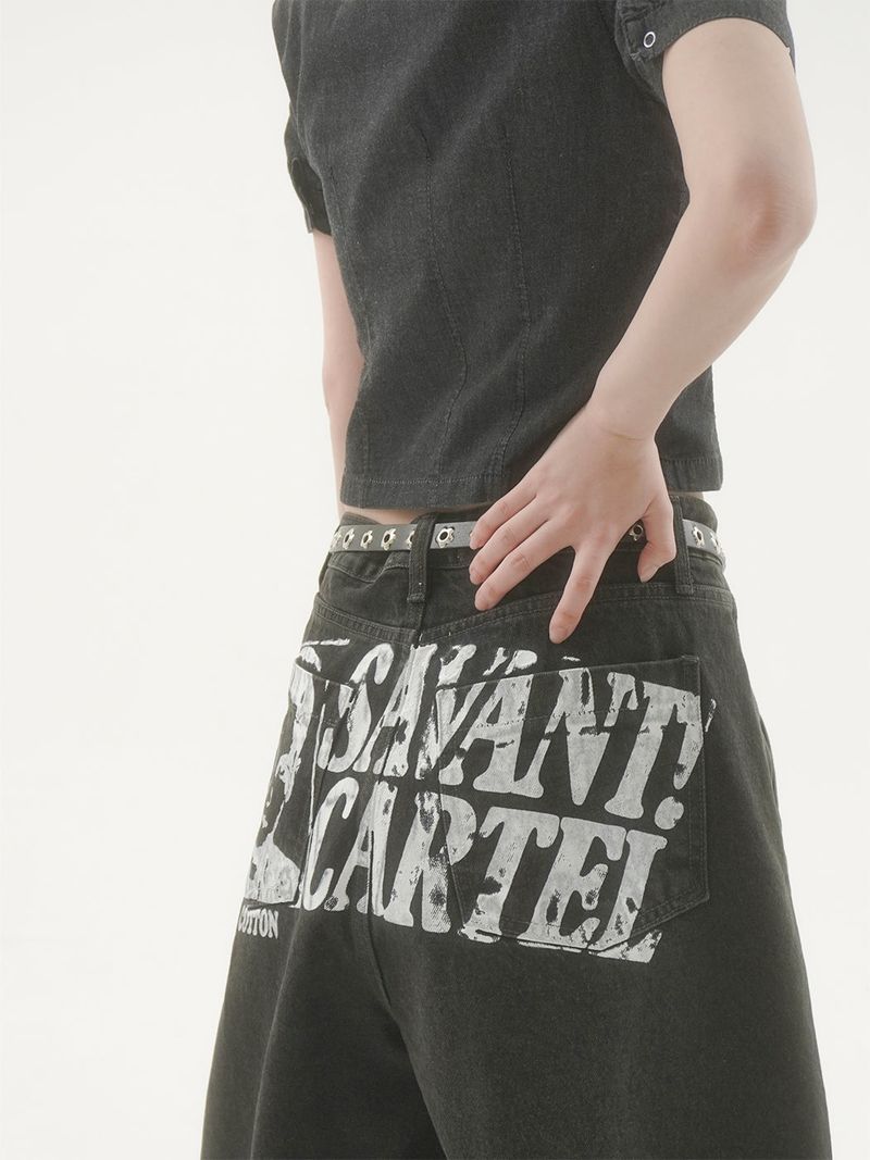Cattle painting denim pants -2C