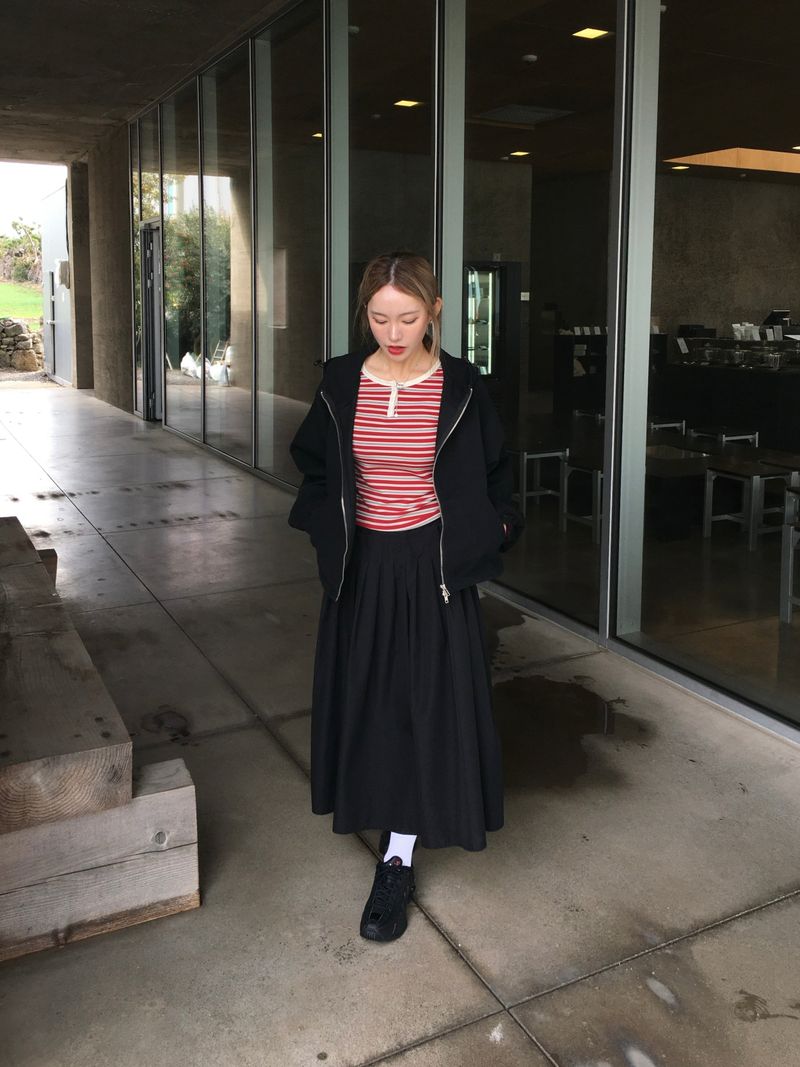 Posyu Pintuck Pleated Long Skirt (2c)