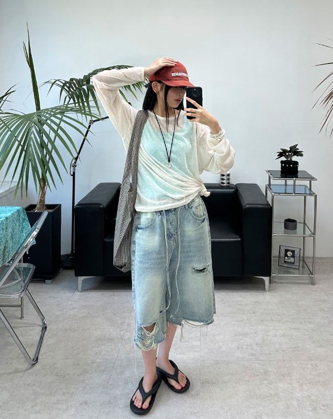 Hike Damaged Bermuda Denim