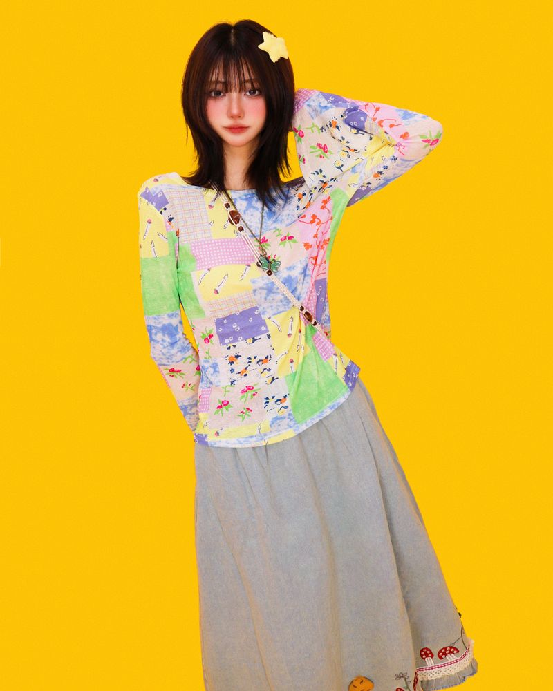 mushroom denim long skirt (2color)