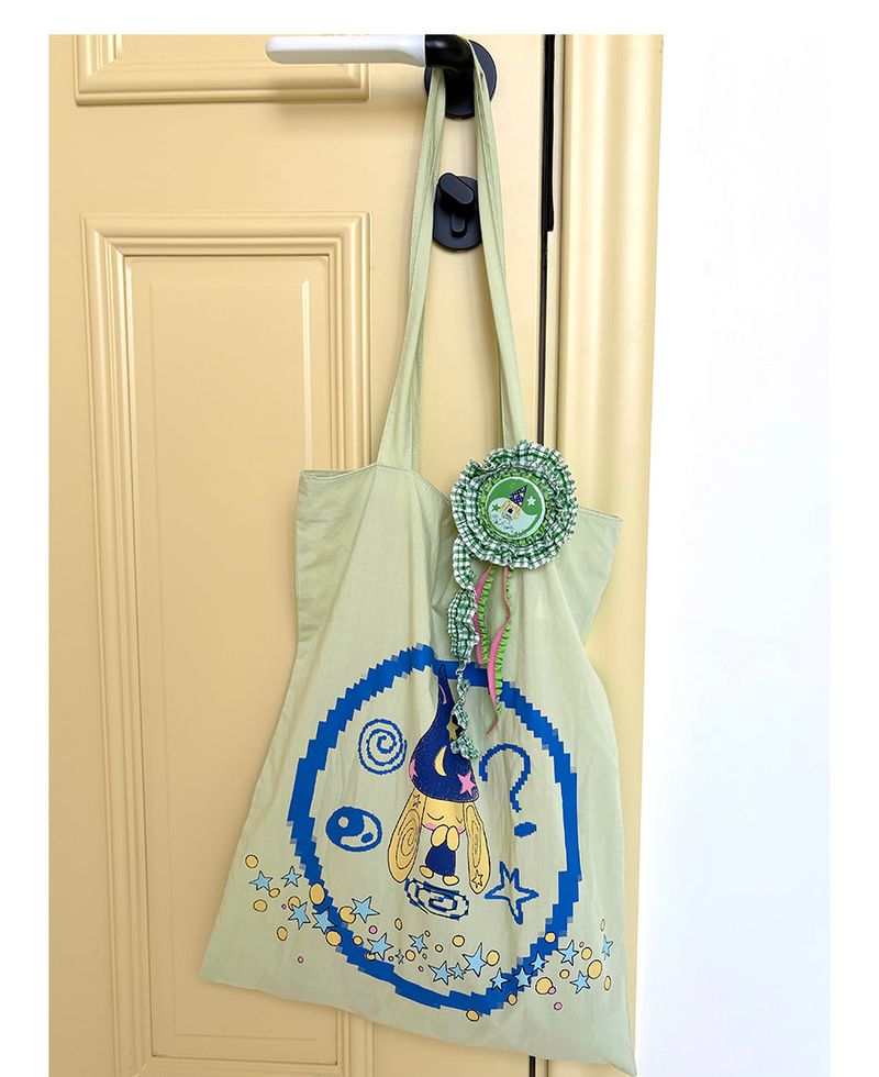 UnsocialNight Autumn New All-match Original Printed Cartoon TaichiDog Canvas Bag for Women