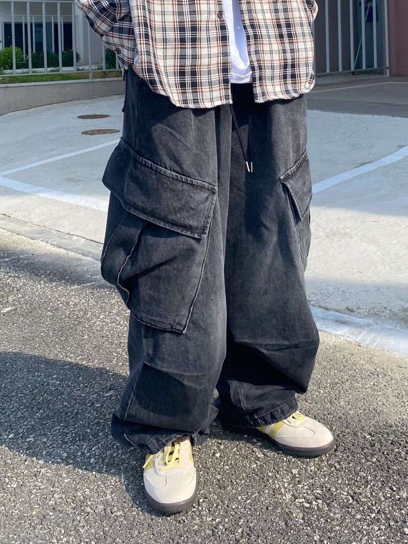 diagonal Washing balloon cargo denim pants 2C