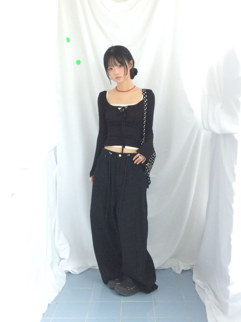 Slim Fit Ribbon Shirring Top