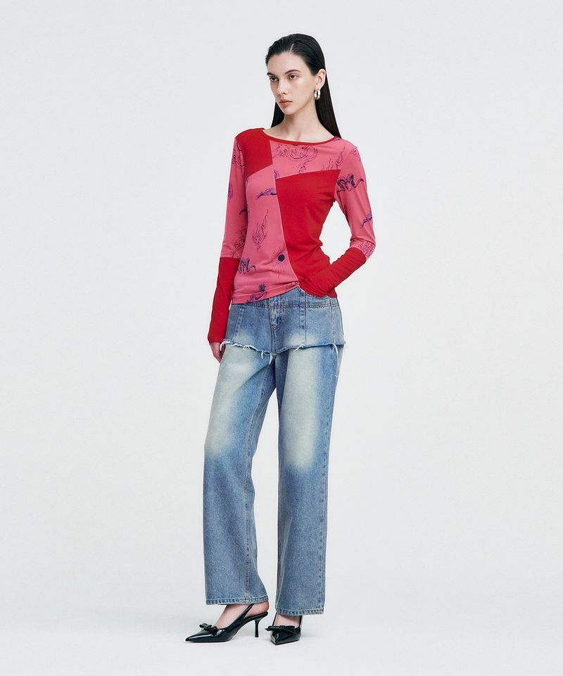 Elemental Motif Patchwork T-shirt _ RED