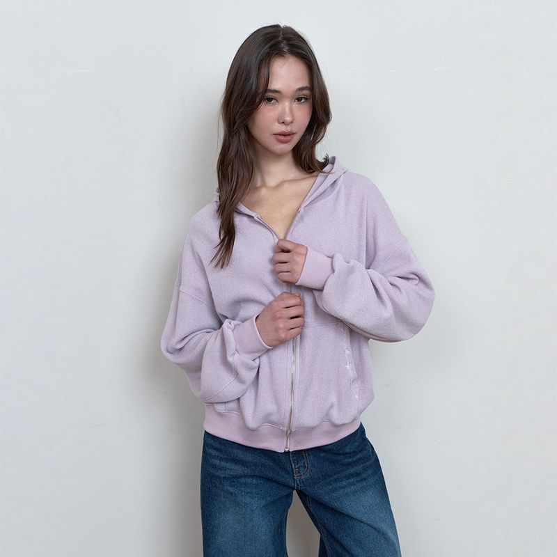 C HOODED KNIT ZIP-UP_PINK