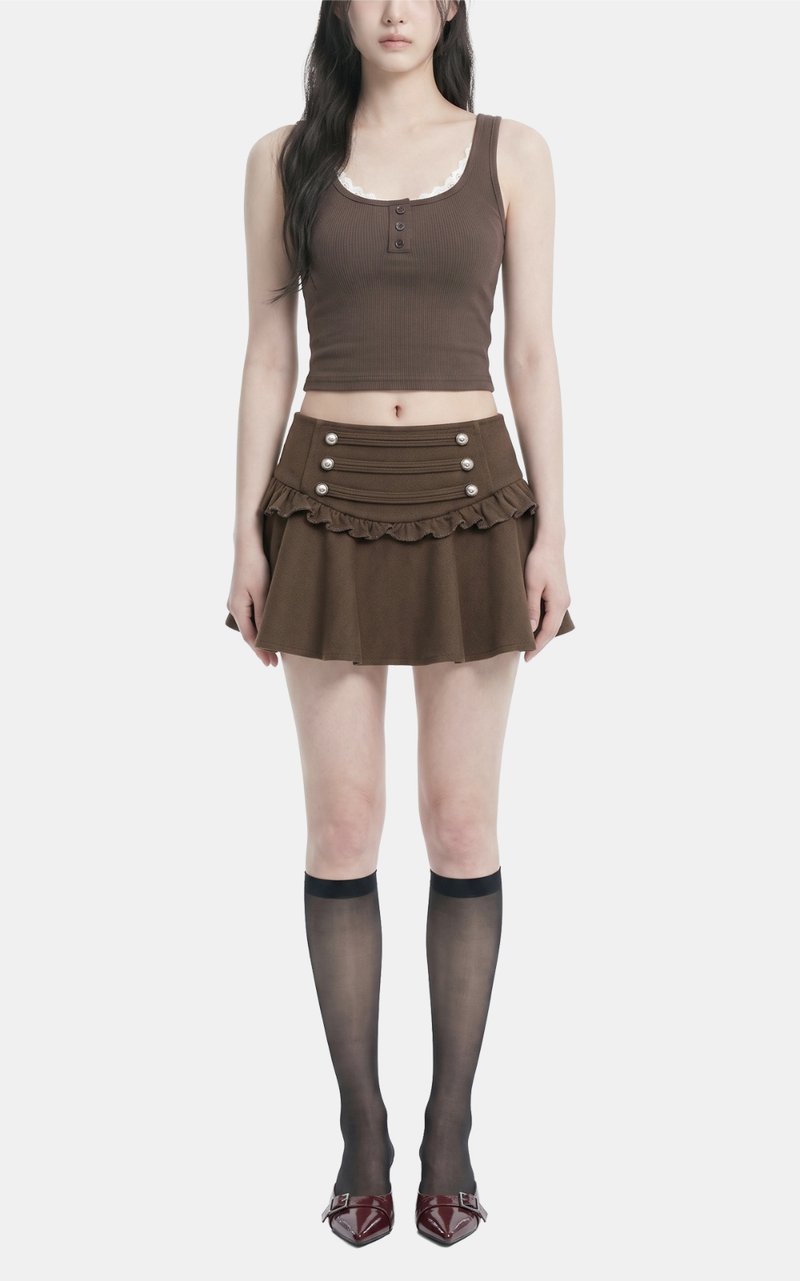 Metal Button Frill Mini Skirt