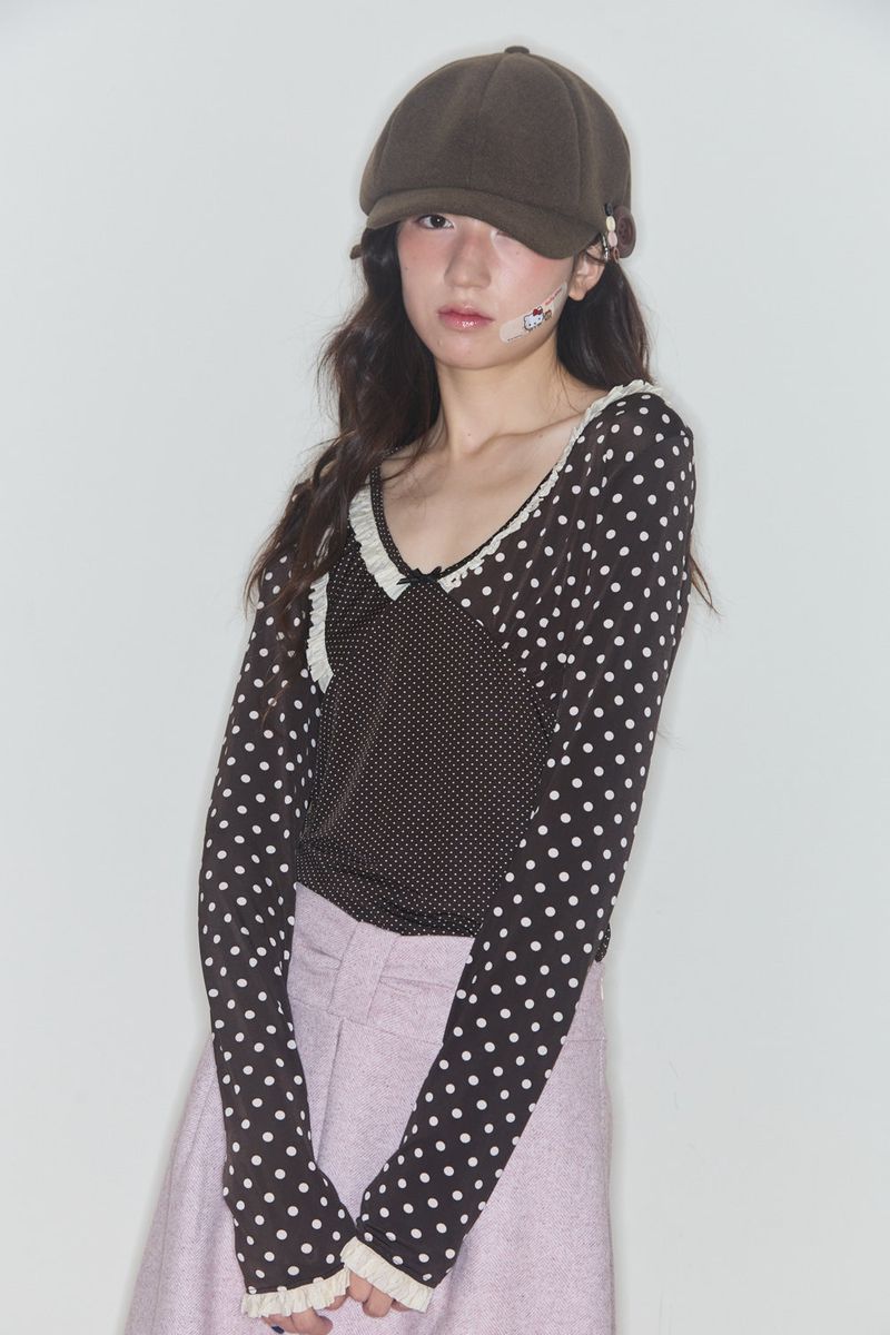 SHAKIRI(シャキリ)の「SHINING DOT LACE TOP (BROWN)(Tops)」
