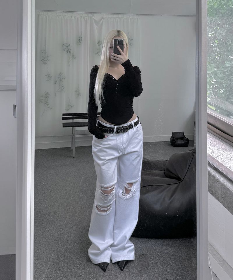 meego(ミーゴ)の「Destroyed White Cotton Pants(Pants)」