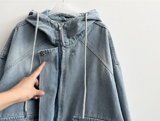 Delt Boxy Fit Two-Way Denim Hooded Jumper