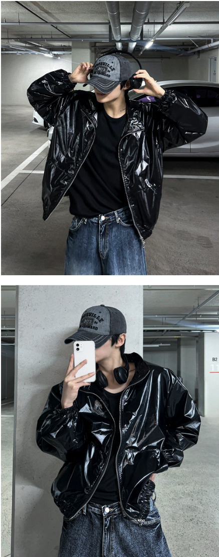lochammu two-way glossy windbreaker jacket