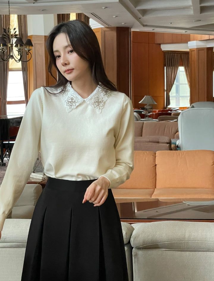 Nemyu Pearl Cubic Lace Collar Knit