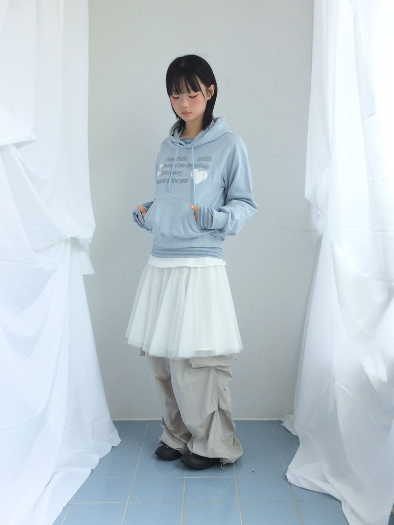 See-through curve layered skirt