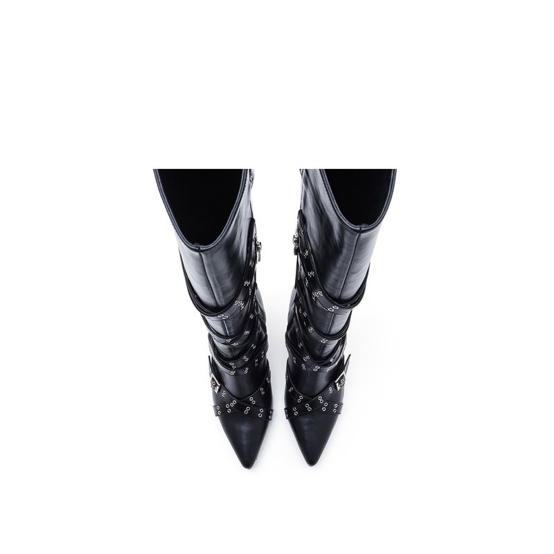 Cross Buckle Walker Boots Heel(Black)