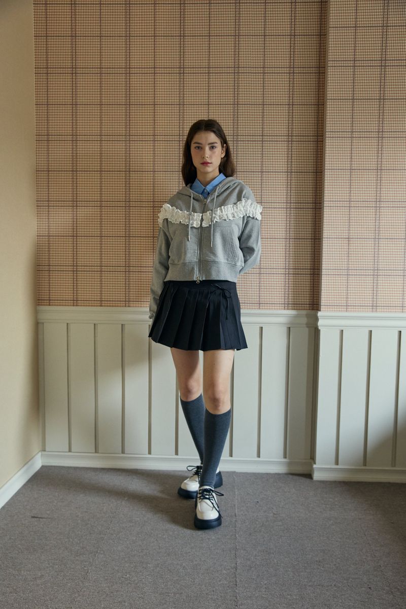 FRILL HOODED ZIP UP (2 COLORS)
