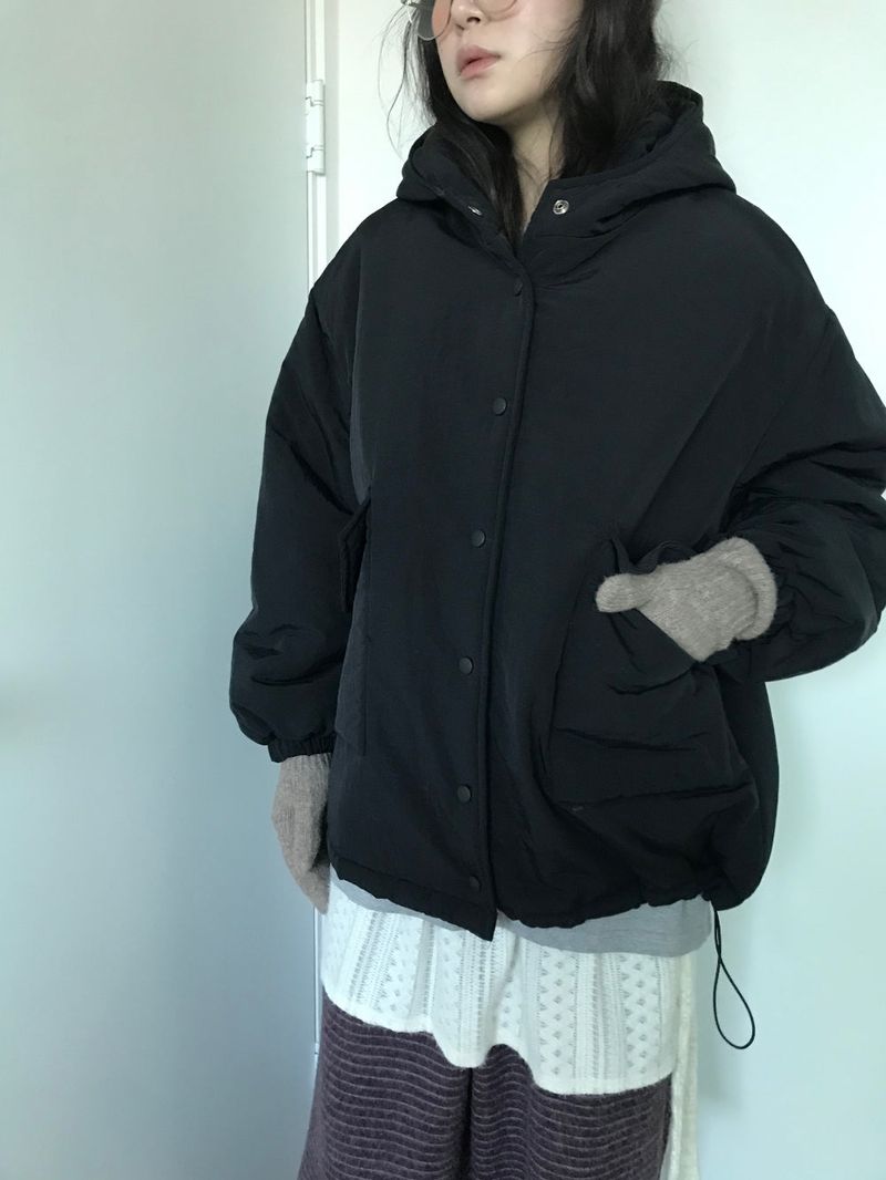 Matte Snap Hooded Padded Jacket (2 Colors)