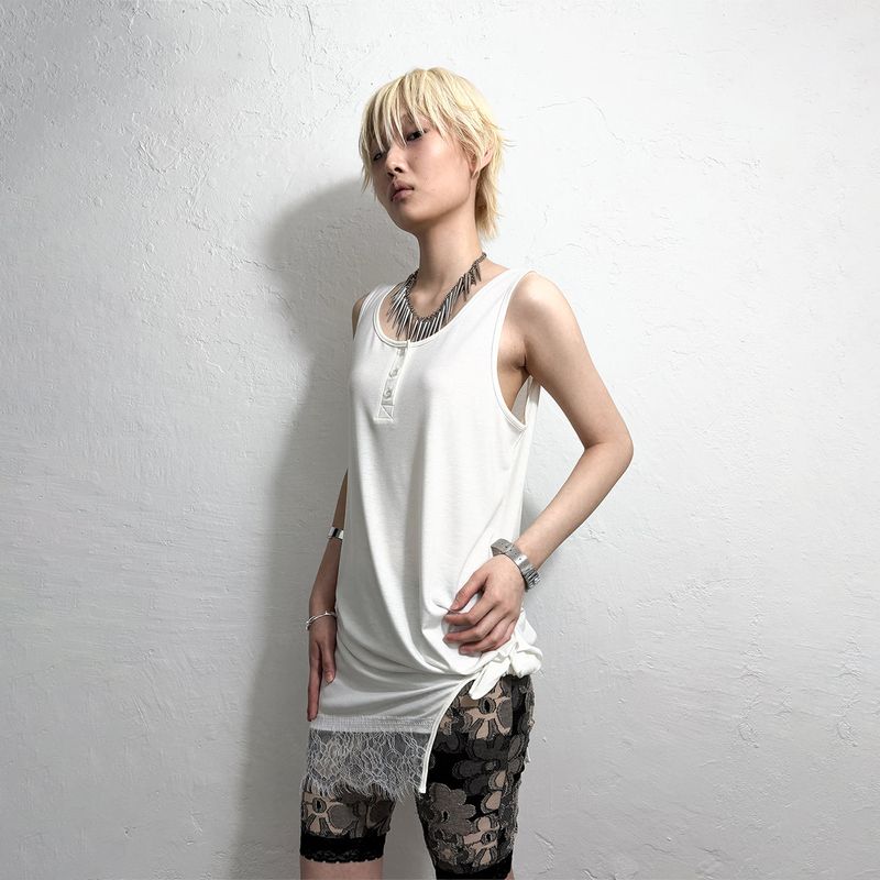 KNOTTED BUTTON LACE TANK