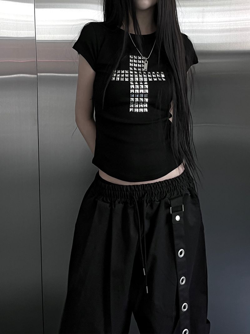 metallic cross stud short sleeve (3color)