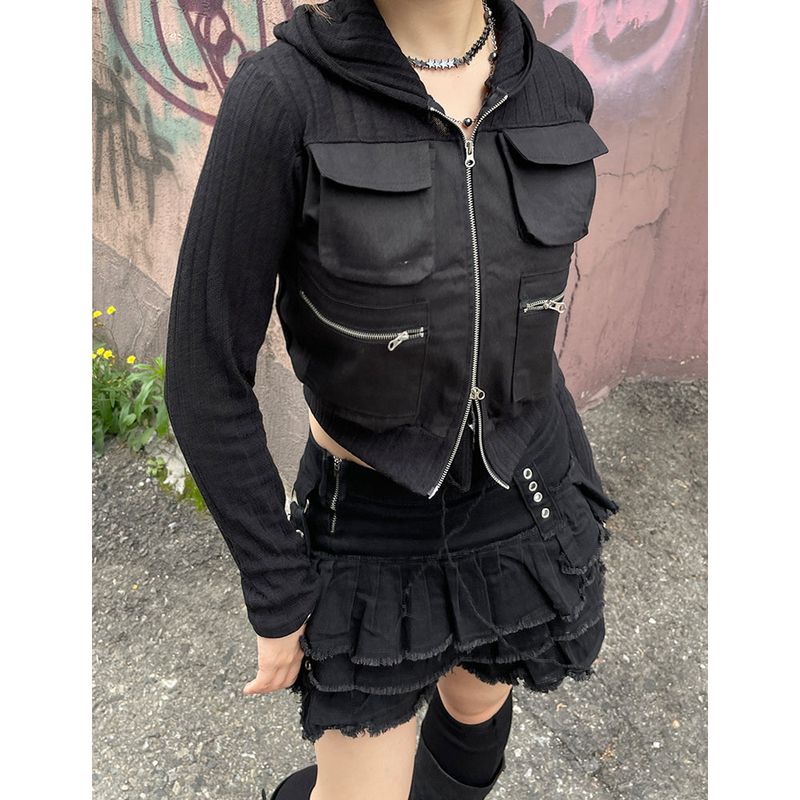 Cropped Two-Way Cargo Hood Zip-Up