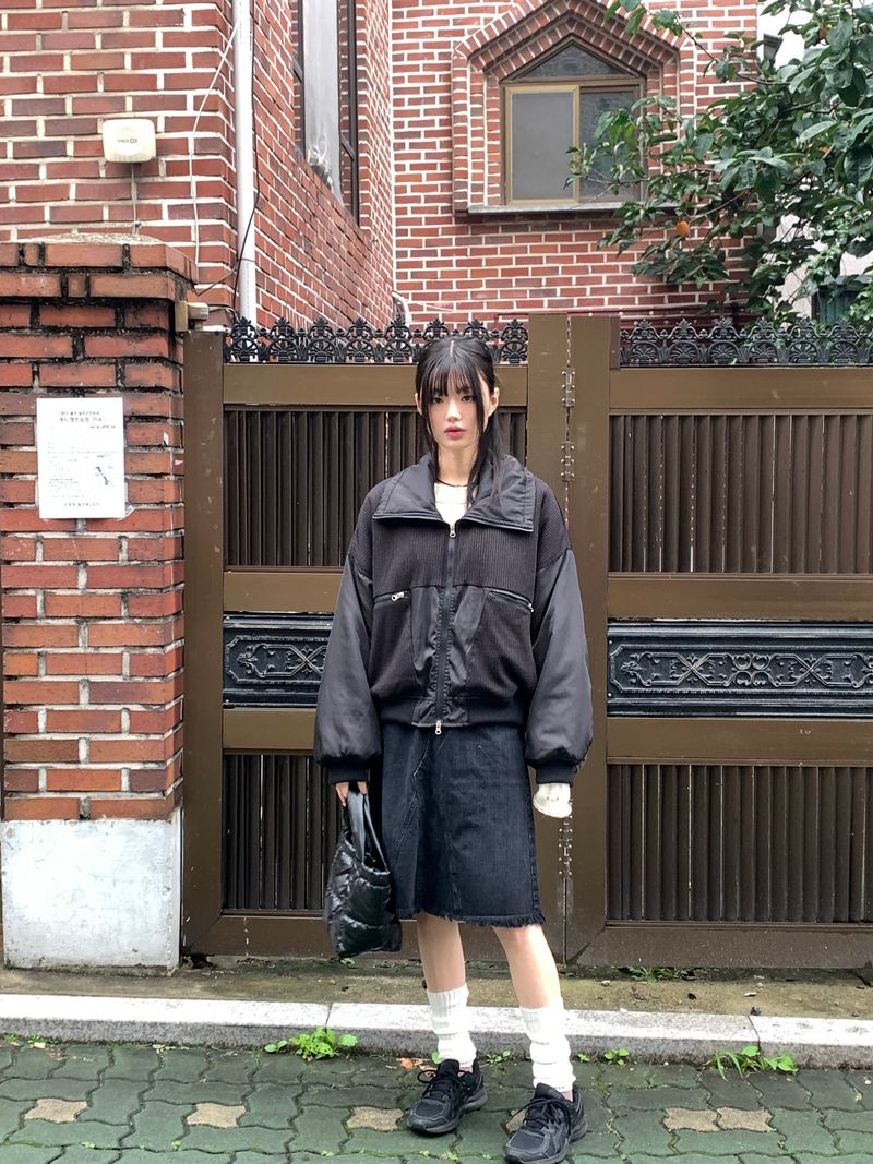 [MADE] Beckin high neck knit color combination balloon aviation jumper