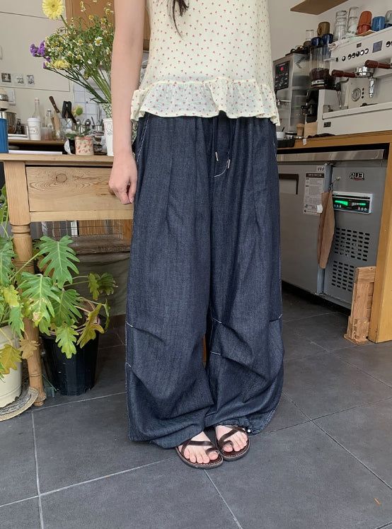 BAON（バオン）の「[unisex] Orihi Non-Fade Banding Wide Denim Pants（Pants）」