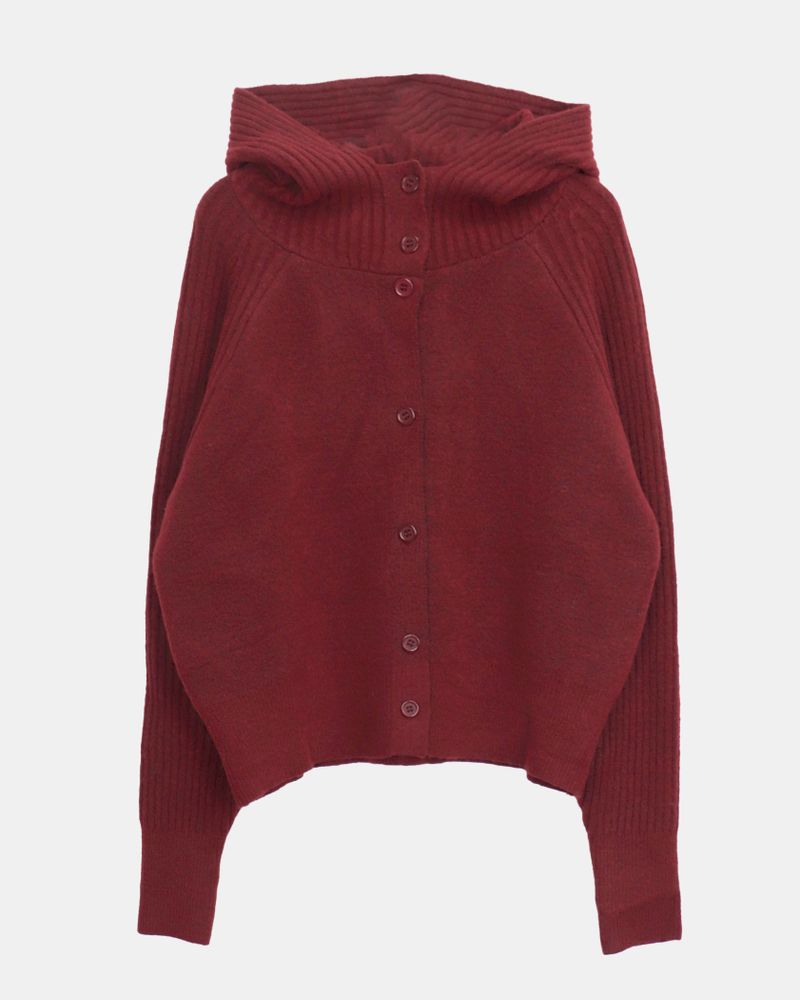 Sihan High-neck Angora hooded knit cardigan