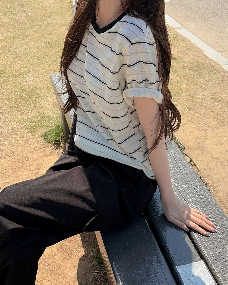 Mect stripe short‑sleeve T‑shirt