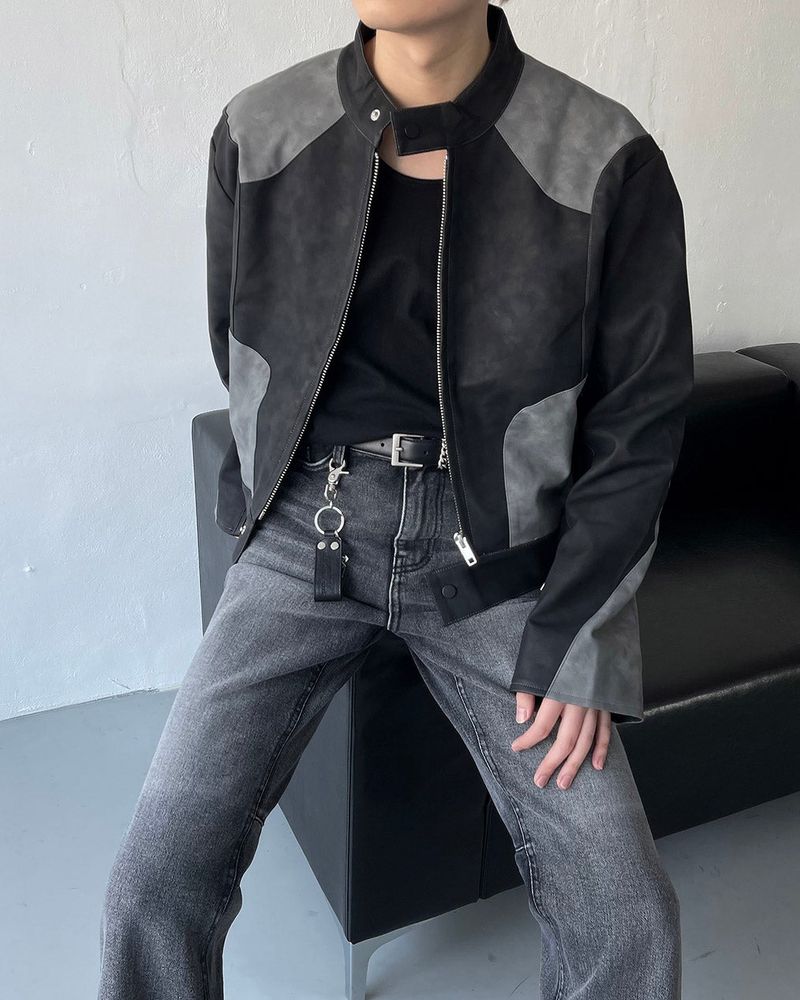 OA Treasure Cropped Racing Leather Jacket (2 colors)