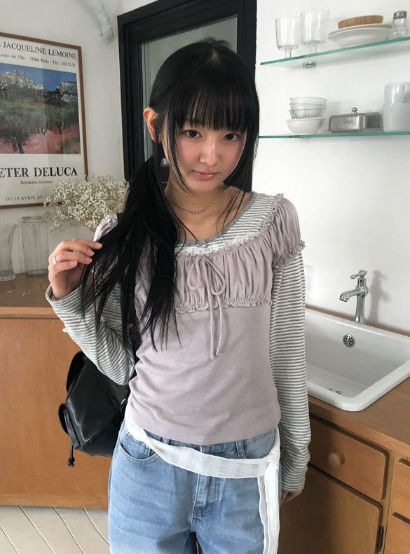 anyonemore（エニーワンモアー）の「デトシャーリングハートネックレースリボン半袖Tシャツ（トップス）」