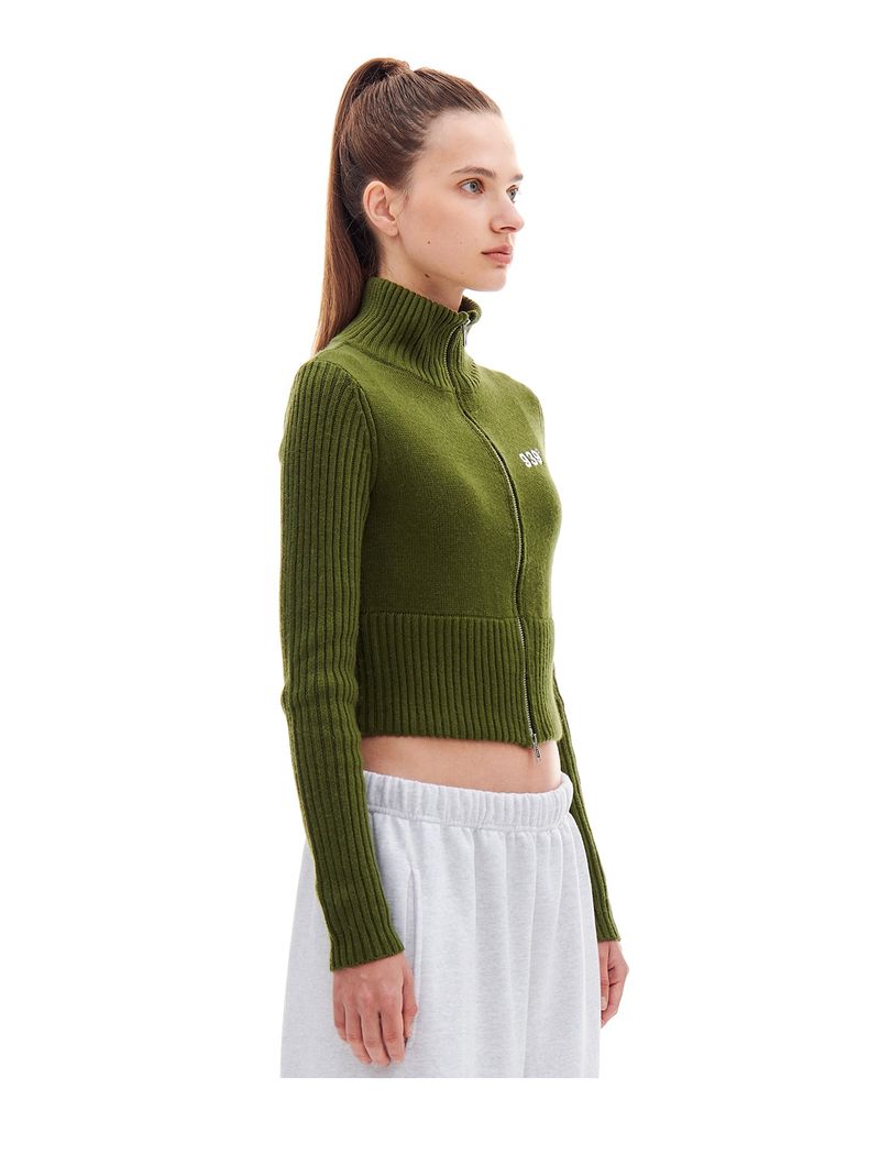 KNIT ZIP-UP CARDIGAN (KHAKI)