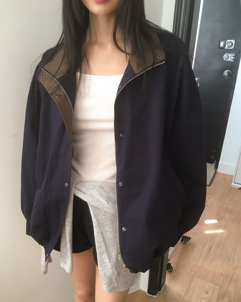 Lichu Collar Oversized Fit Cotton Bomber Jacket