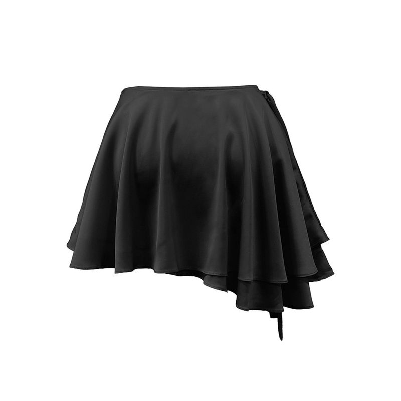 Petal Satin Flare Skirt - BLACK