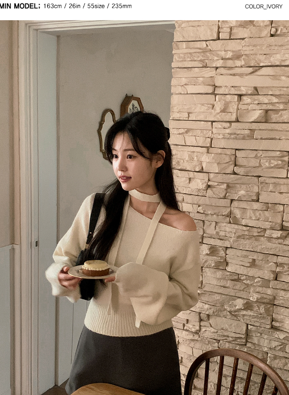 PV One Shoulder Knit + Tie Set (6color)