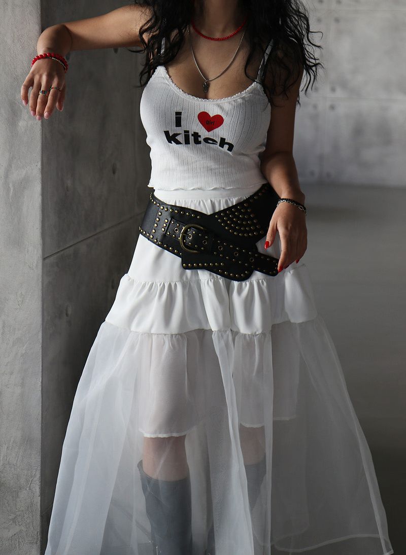 cancan frill see-through see-through long skirt