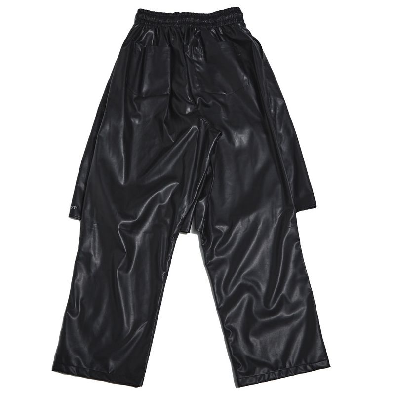 banding half cut long pants_faux leather bk