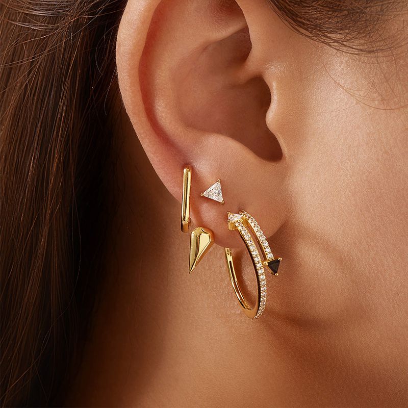 Triangle Cubic Zirconia 925 Silver + 14k gold plating Earring / Ear Jacket E059-11G