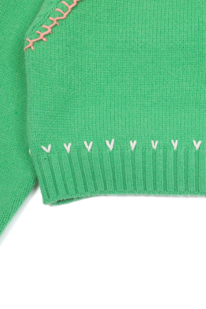 Heart Needle V-neck Knit [Green]
