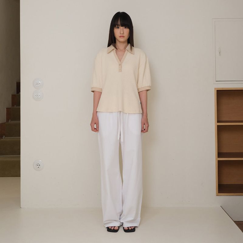 Cream Half Open Collar Tee