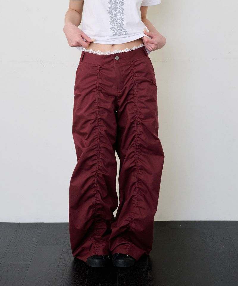 ITZAVIBE（イッザバイブ）の「LACE LAYERED WIDE PANTS - BURGUNDY（Pants）」