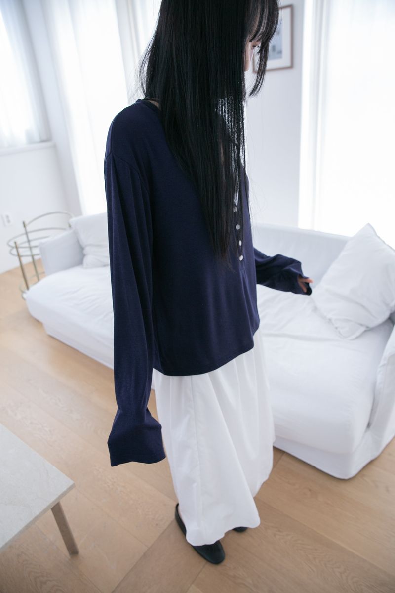 button line see-through loose top(4colors)
