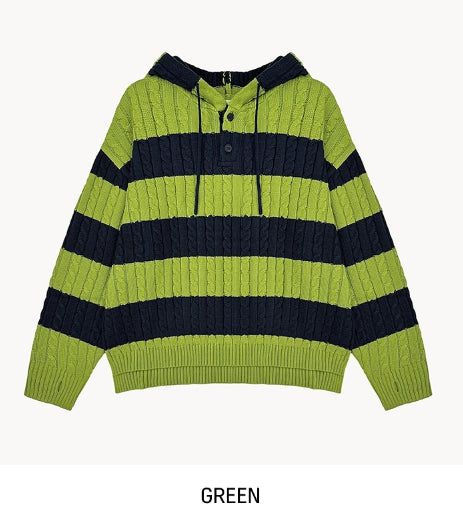 Stripe cable hood warmer knitwear