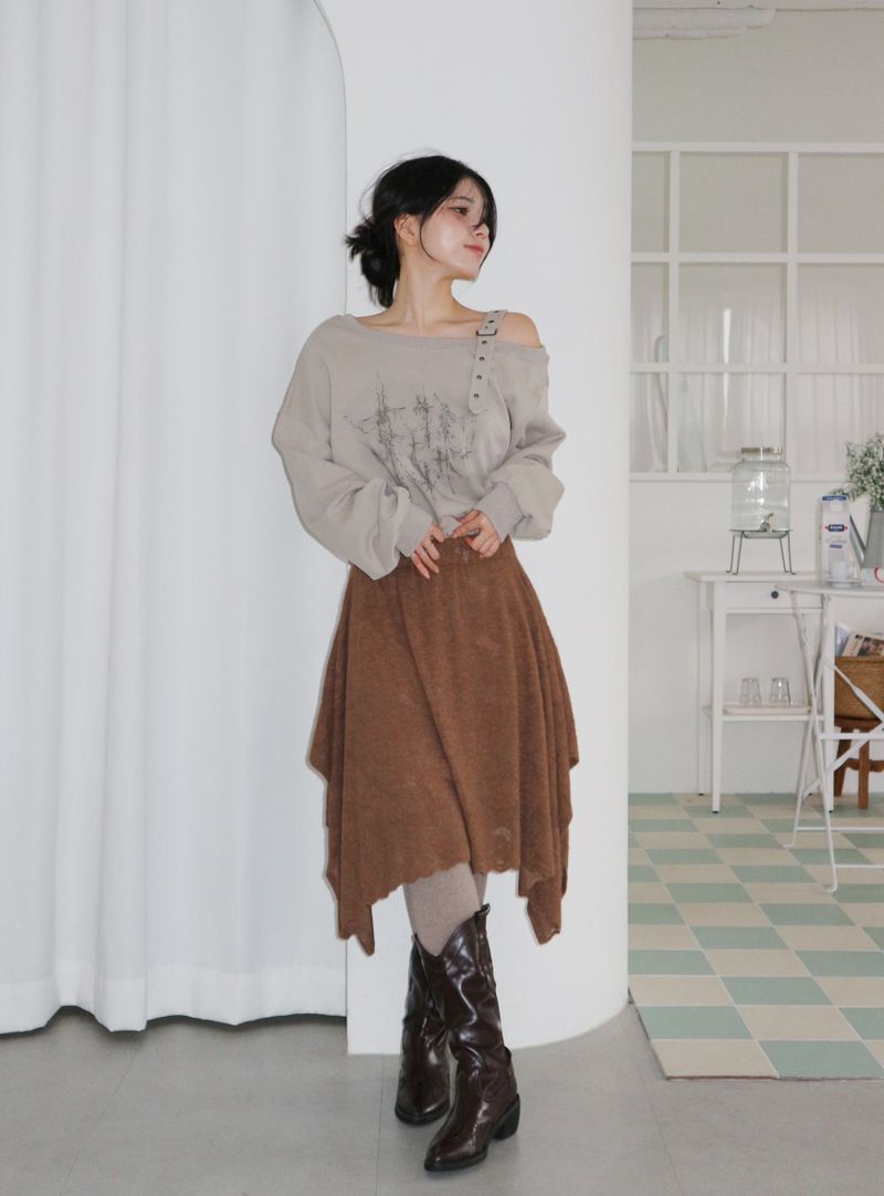 ナンバーTシャツレースバンディドニットアンバランススカート
