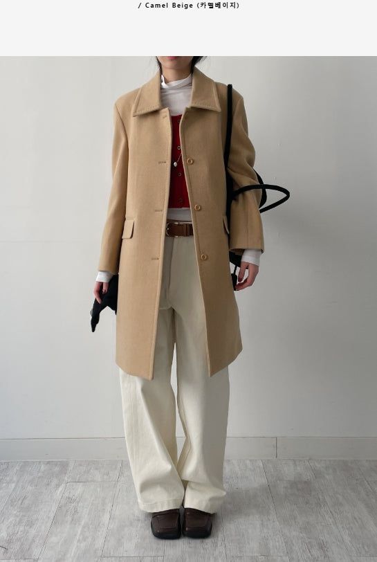 [Merino wool 90%] Stitched collar half coat